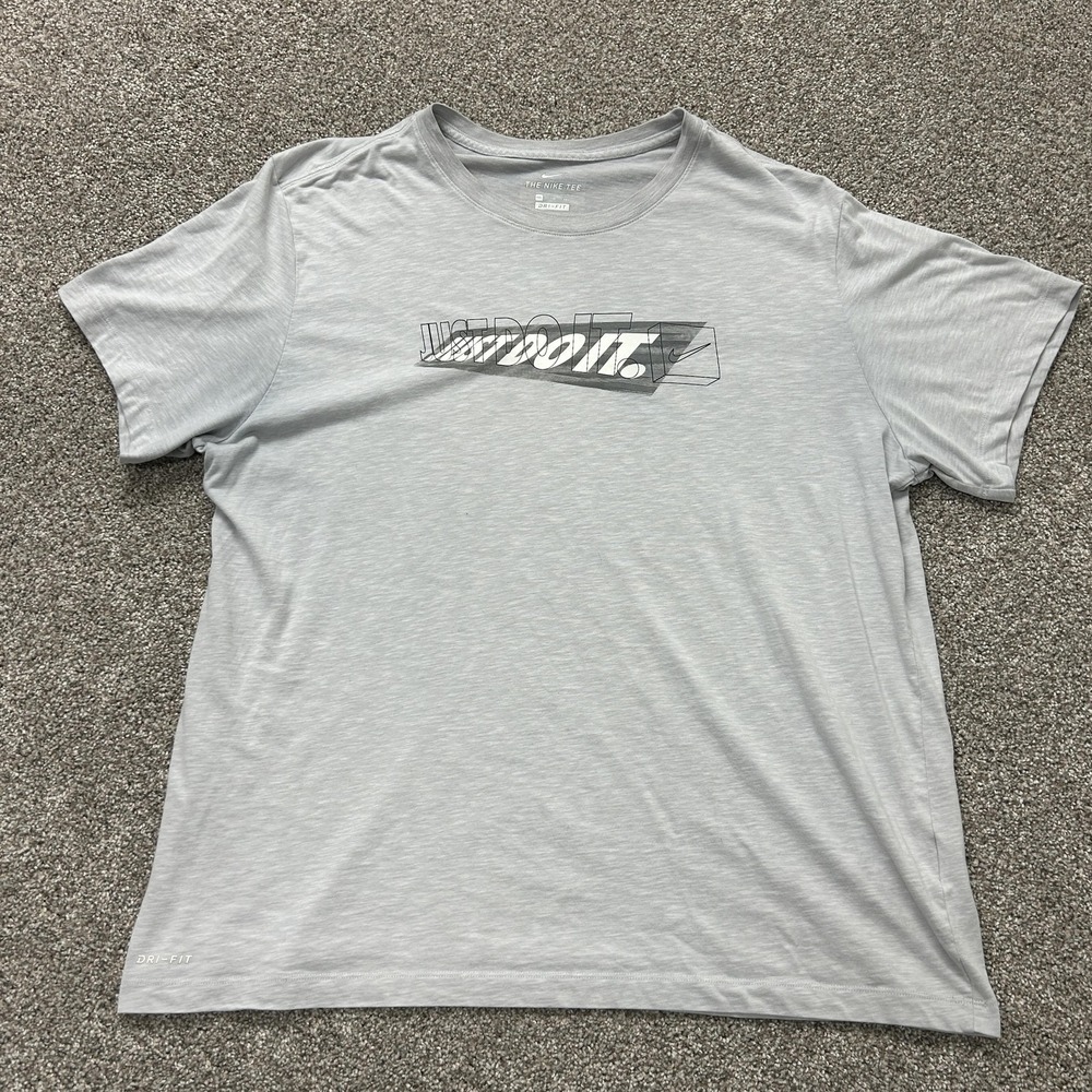 Nike Shirt Mens 2XL Gray Just Do It Dri-Fit Sports Graphic Training Tee T-Shirt